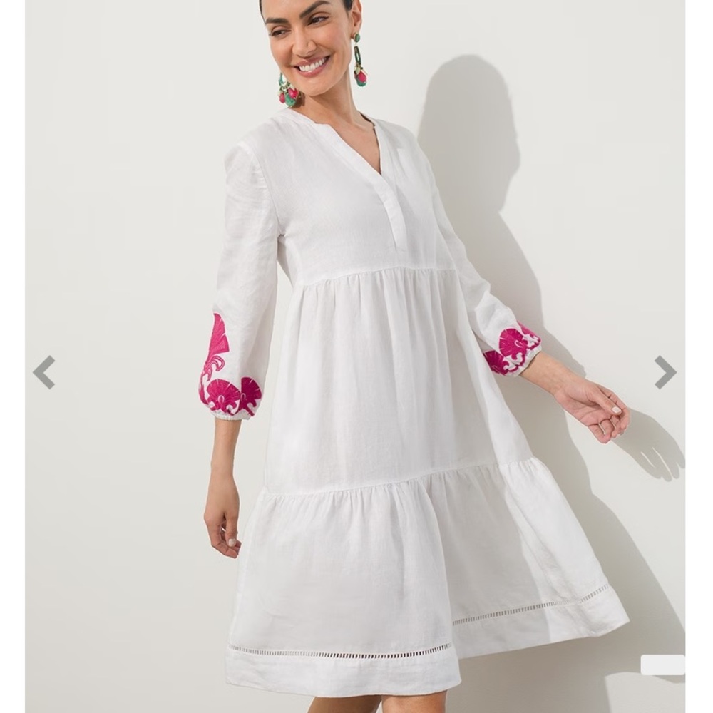 Chico's White Midi Dress with Fuchsia Details